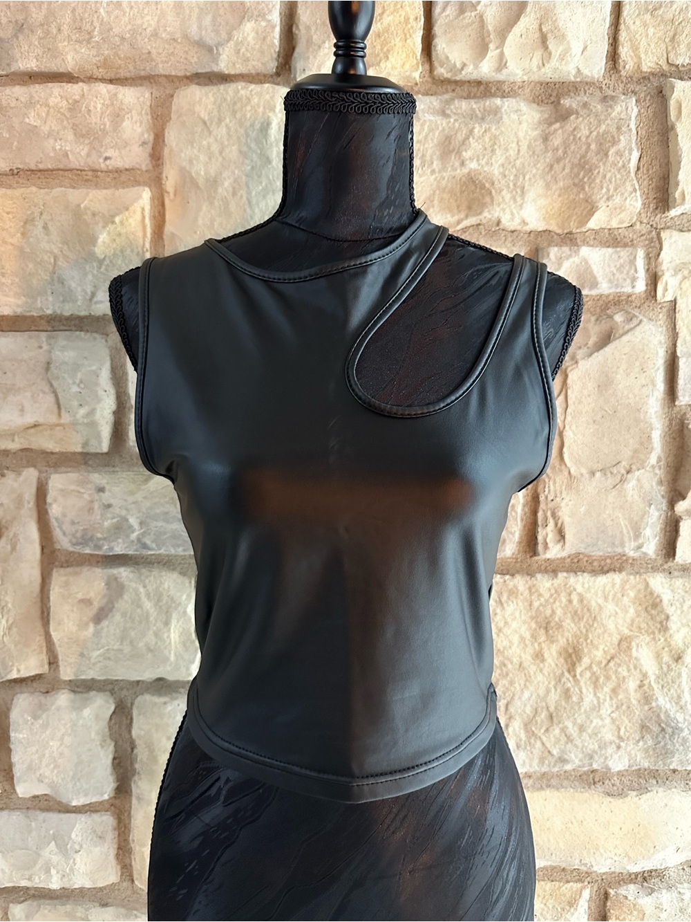 Sleeveless Black Faux-Leather Crop Top